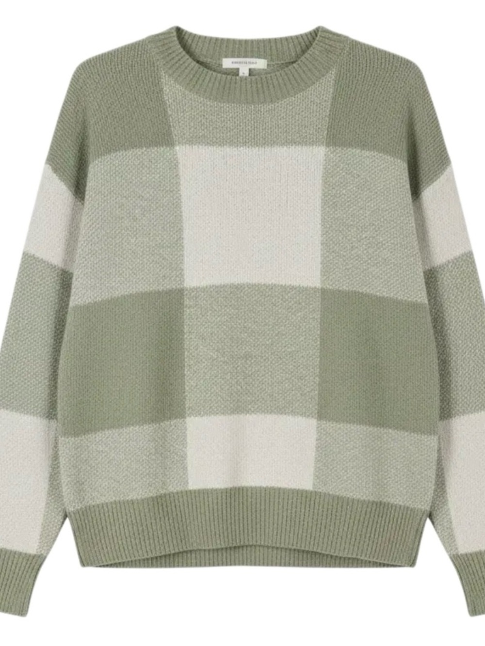 Christian Siriano Sage and Cream Check Crewneck Sweater